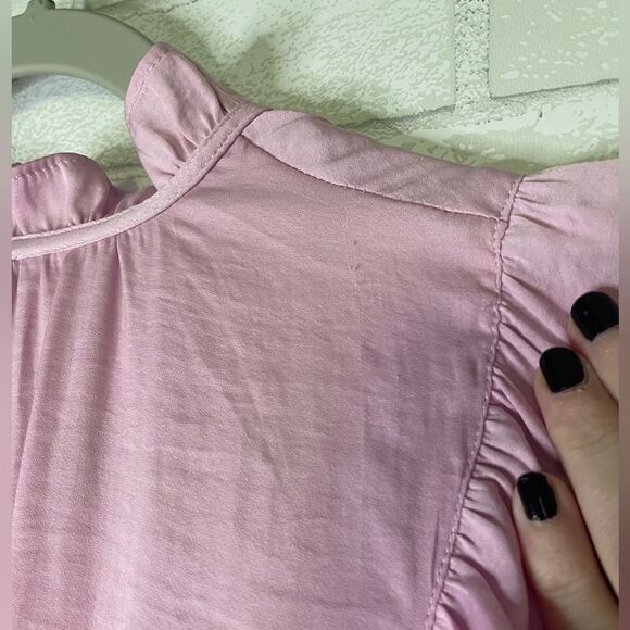 Cupcakes and Cashmere Ruffled Sleeve Pink Silk-Like Blouse with Tie Front Detail - Picture 5 of 7